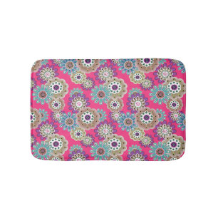 Colorful rustic floral pattern retro bath mat