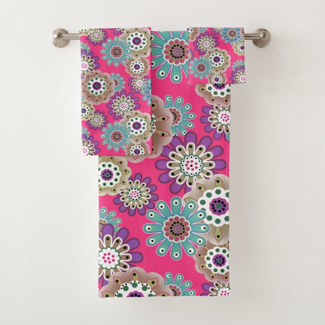 Colorful rustic floral pattern retro  bath towel set (Insitu)