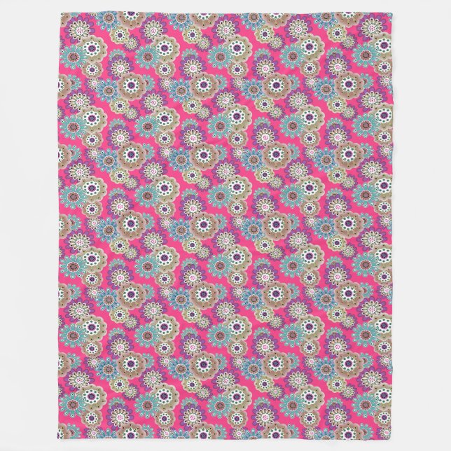 Colorful rustic floral pattern retro  fleece blanket (Front)