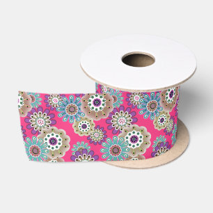 Colorful rustic floral pattern retro satin ribbon