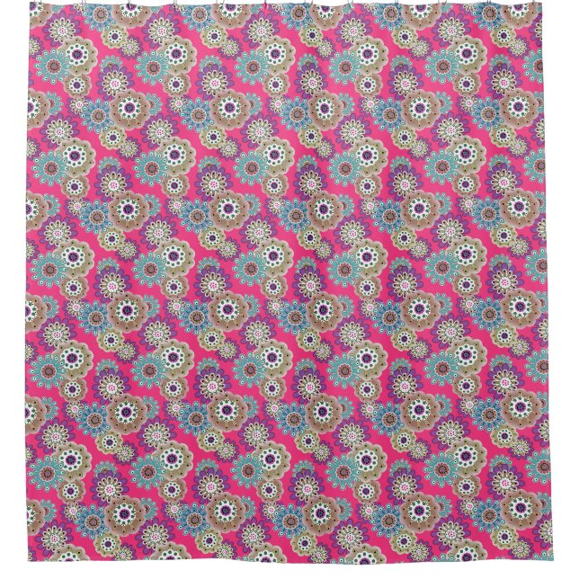 Colorful rustic floral pattern retro  shower curtain (Front)