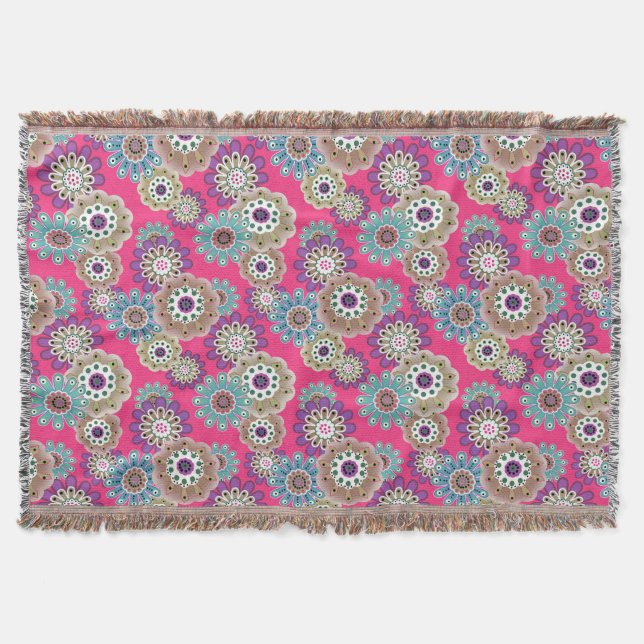 Colorful rustic floral pattern retro  throw blanket (Front)