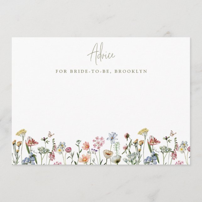 Colorful Rustic Wild Flowers Bridal Shower Advice Card (Front)