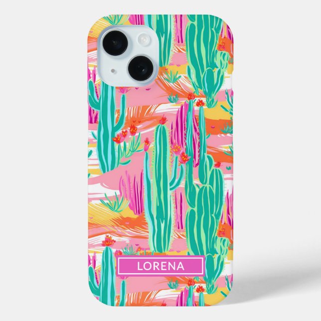 Colorful Saguaro Cacti Personalized Case-Mate iPhone Case (Back)