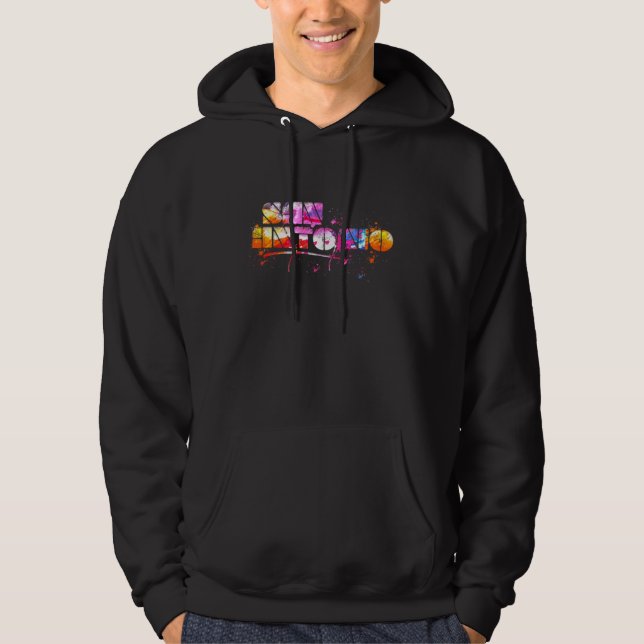 Colorful San Antonio Lettering  Watercolor San Ant Hoodie (Front)