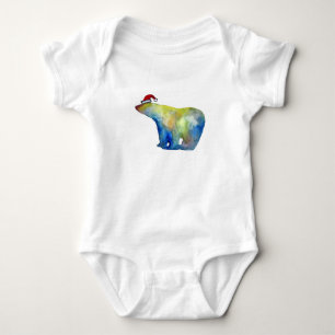Colorful Santa Bear Baby Jersey Bodysuit, White Bodysuit
