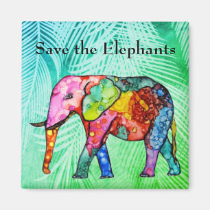 Colorful Save the Elephants Magnet 