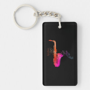 Colorful Saxophone on Music sheet for Saxophonist Key Ring