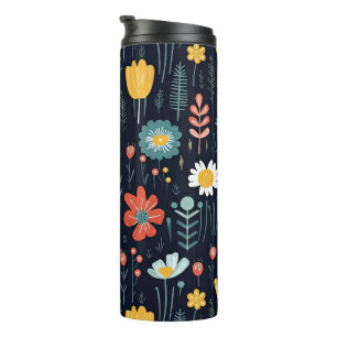 Colorful Scandinavian Folk Art Floral Thermal Tumbler