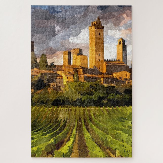 Colorful Scenic Tuscany Castle Aquarelle Painting Jigsaw Puzzle (Vertical)