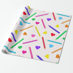 Colorful School pencils Pattern with little hearts Wrapping Paper