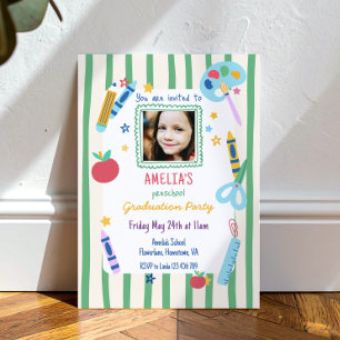 Colorful School Themed Photo Preschool Graduation Invitation