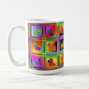 Colorful Scottish Terriers with Plaid Pattern Coffee Mug