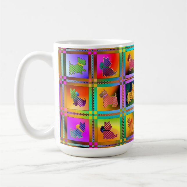   Colorful  Scottish Terriers with Plaid Pattern Coffee Mug (Left)