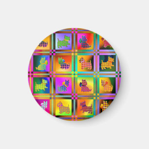 Colorful Scottish Terriers with Plaid Pattern Magnet