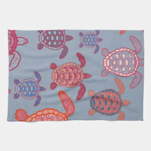 colorful sea turtles  tea towel