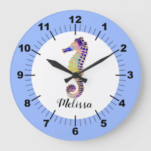 Colorful Seahorse Large Clock