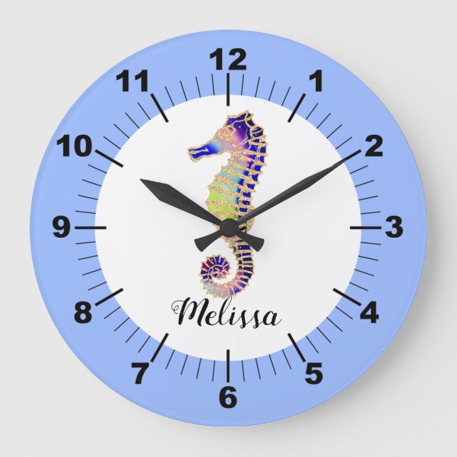 Colorful Seahorse Large Clock (Front)