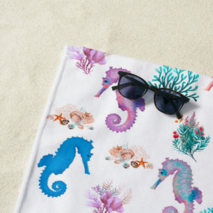 Colorful Seahorses Beach Towel