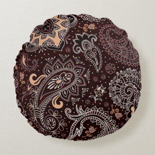 Colorful seamless pattern in paisley style. Vintag Round Cushion