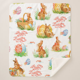 Colorful seamless pattern with spring easter conce sherpa blanket