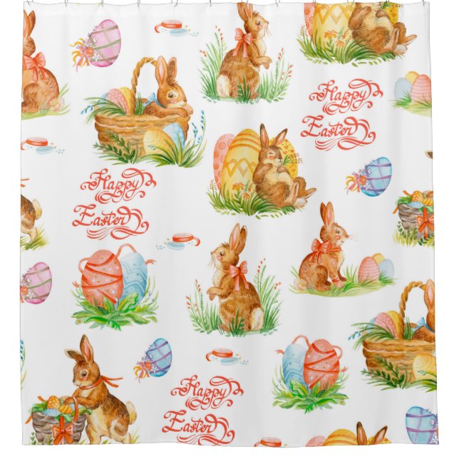 Colorful seamless pattern with spring easter conce shower curtain (Front)
