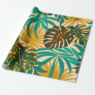 Colorful seamless pattern with tropical plants and wrapping paper
