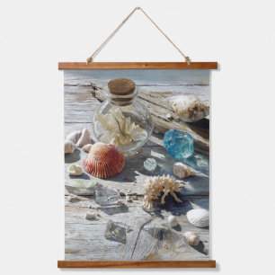 Colorful Seashells on Soft White Sand Art Hanging Tapestry