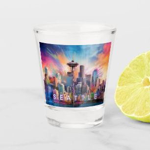 Colorful Seattle Skyline Abstract Art Shot Glass