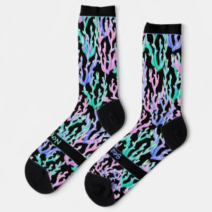 Colorful Seaweed, Text on Black Socks