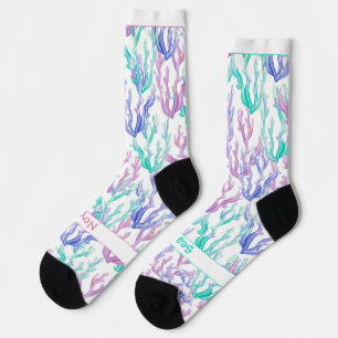 Colorful Seaweed, Text on White Socks