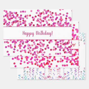 Colorful Sequins and Streamers Personalized Wrapping Paper Sheet