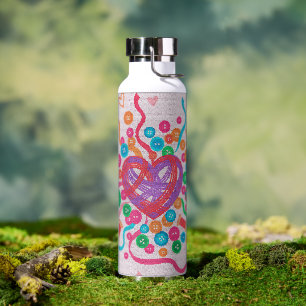 Colorful Sewing Heart Pattern – Handmade Craft Lov Water Bottle