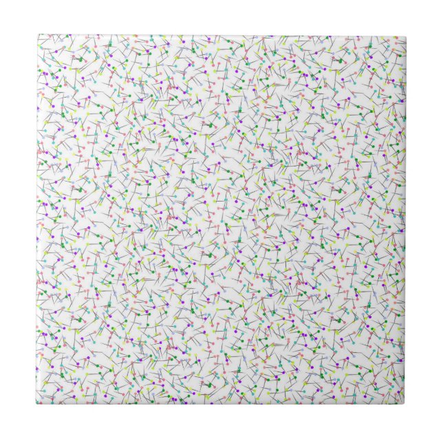 Colorful Sewing Pins White Dressmaker Seamstress Tile (Front)