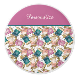 Colorful Sewing Threads Seamstress Tailor Ceramic Knob