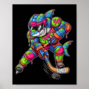 Colorful Shark Hockey Ice Cream Drip Player  Poster