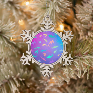 Colorful shark under the sea School Party Snowflake Pewter Christmas Ornament