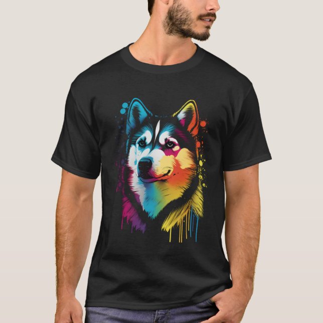 Colorful Siberian Husky Face Painting  Animals Dog T-Shirt (Front)