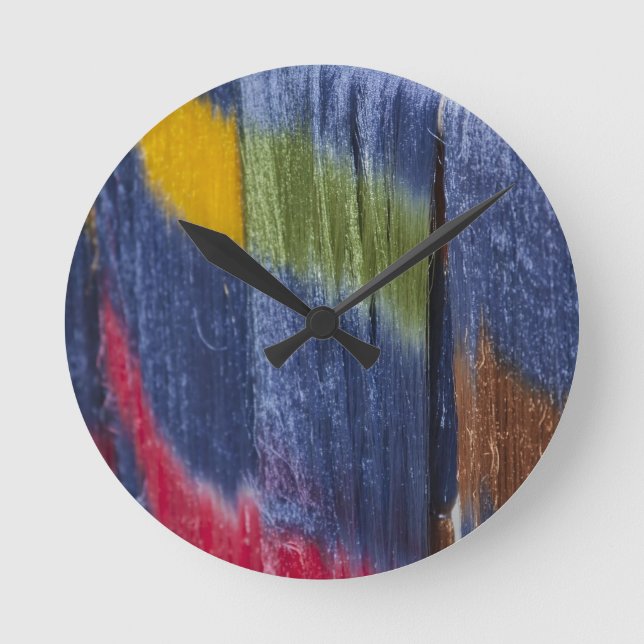 Colorful silk threads, Mandalay, Myanmar Round Clock (Front)