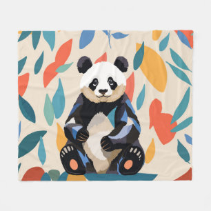 Colorful Sitting Panda Bear Matisse Inspired Fleece Blanket