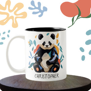 Colorful Sitting Panda Bear Matisse Inspired Name Two-Tone Coffee Mug