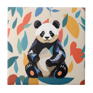 Colorful Sitting Panda Bear Matisse Inspired Tile