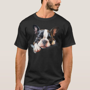 Colorful Sketch Oil Painting Of A Boston Terrier D T-Shirt