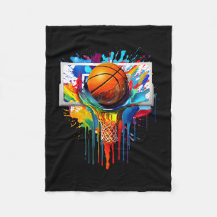 Colorful Sketll Tie Dye Color Splash Hoop Net Slam Fleece Blanket
