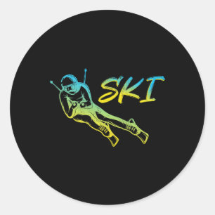 Colorful Skier Winter Sports Ski Classic Round Sticker