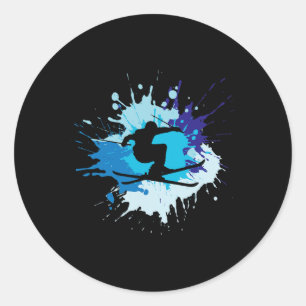 Colorful Skiing Outfit Nordic Skier Ski Classic Round Sticker