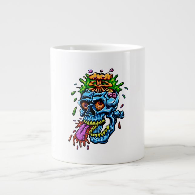 Colorful Skull Explosion Large Coffee Mug (Front)
