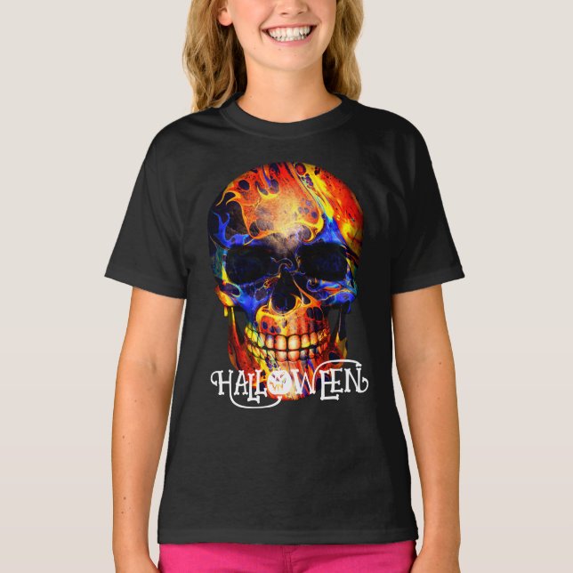 COLORFUL SKULL SKELETON HAPPY HALLOWEEN APPAREL T-Shirt (Front)