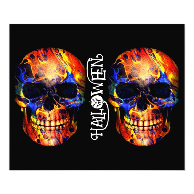 COLORFUL SKULL SKELETON HAPPY HALLOWEEN  PHOTO PRINT (Front)