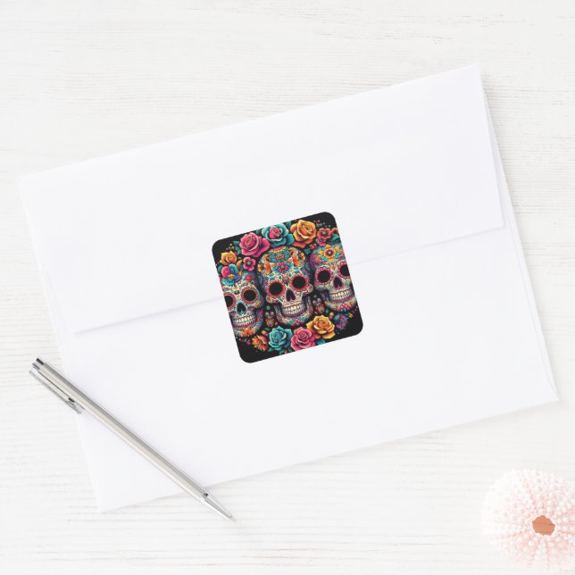 Colorful skull stickers! square sticker (Envelope)
